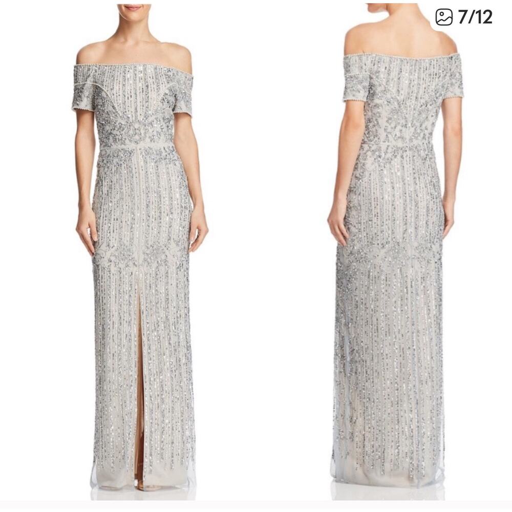 Adrianna Papell Blue Silver Long Formal Gown Dress 12 New Nwt - Picture 9 of 15